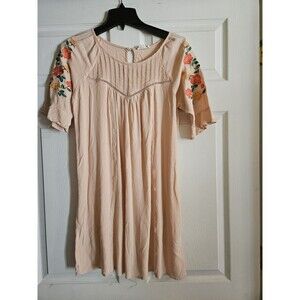 Altar'd State Small Pink Shift Dress Embroidered Sleeves Boho Blush Flowers